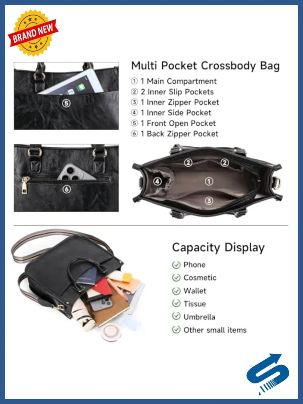 Vegan Leather Satchel Tote Bag with Adjustable Strap